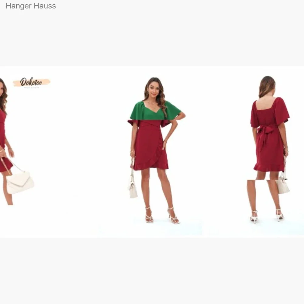 Wrap V Neck Flared Sleeve Smocked Waist Tiered Mini Dress Wedding Guest_7